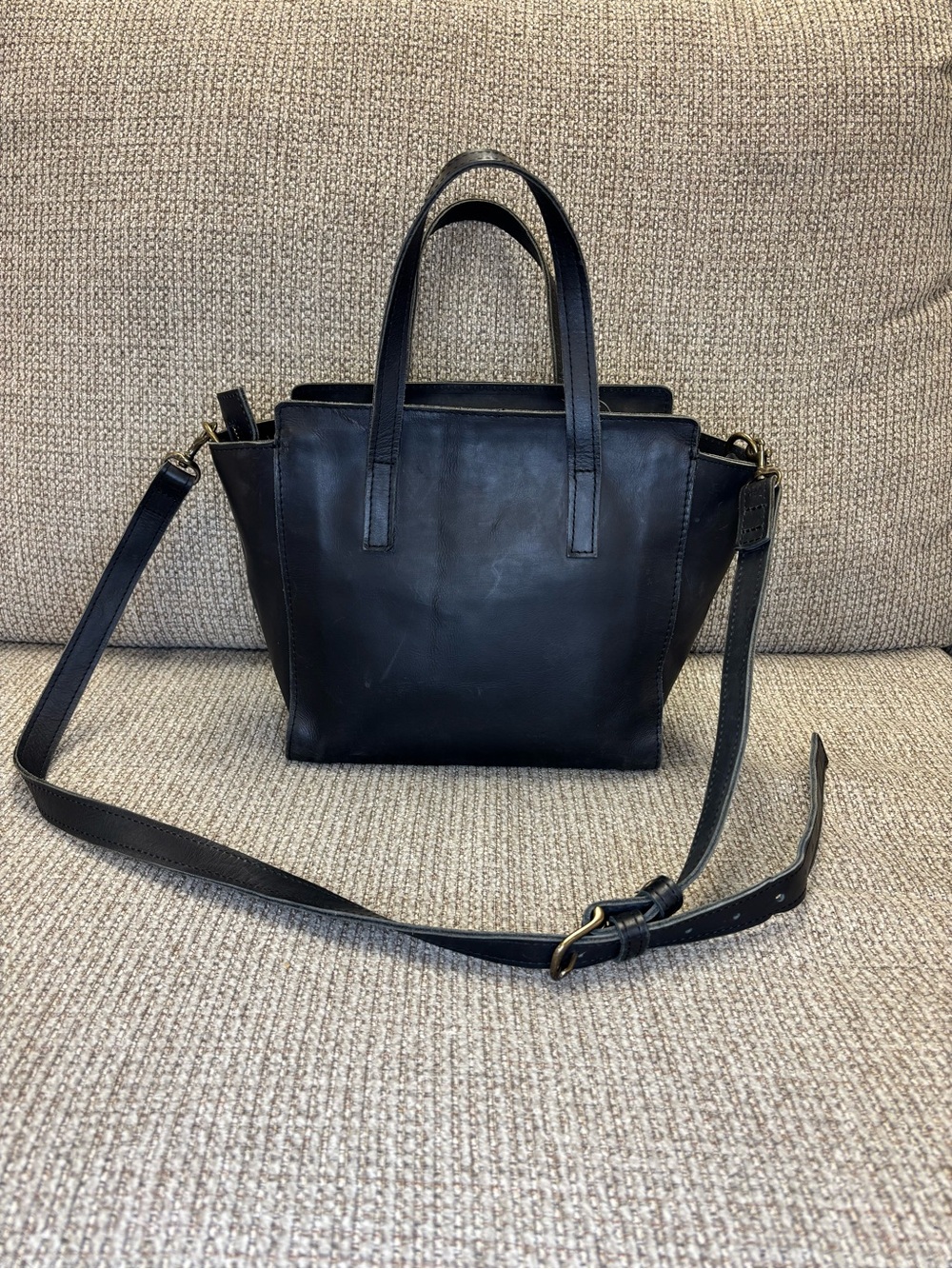 ABLE Black Leather Crossbody Tote